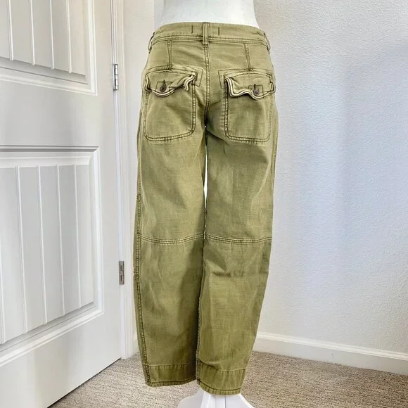 FREE PEOPLE High-Rise Button-Fly Moss Green Utility Boyfriend Pant Size 25 - Picture 10 of 16
